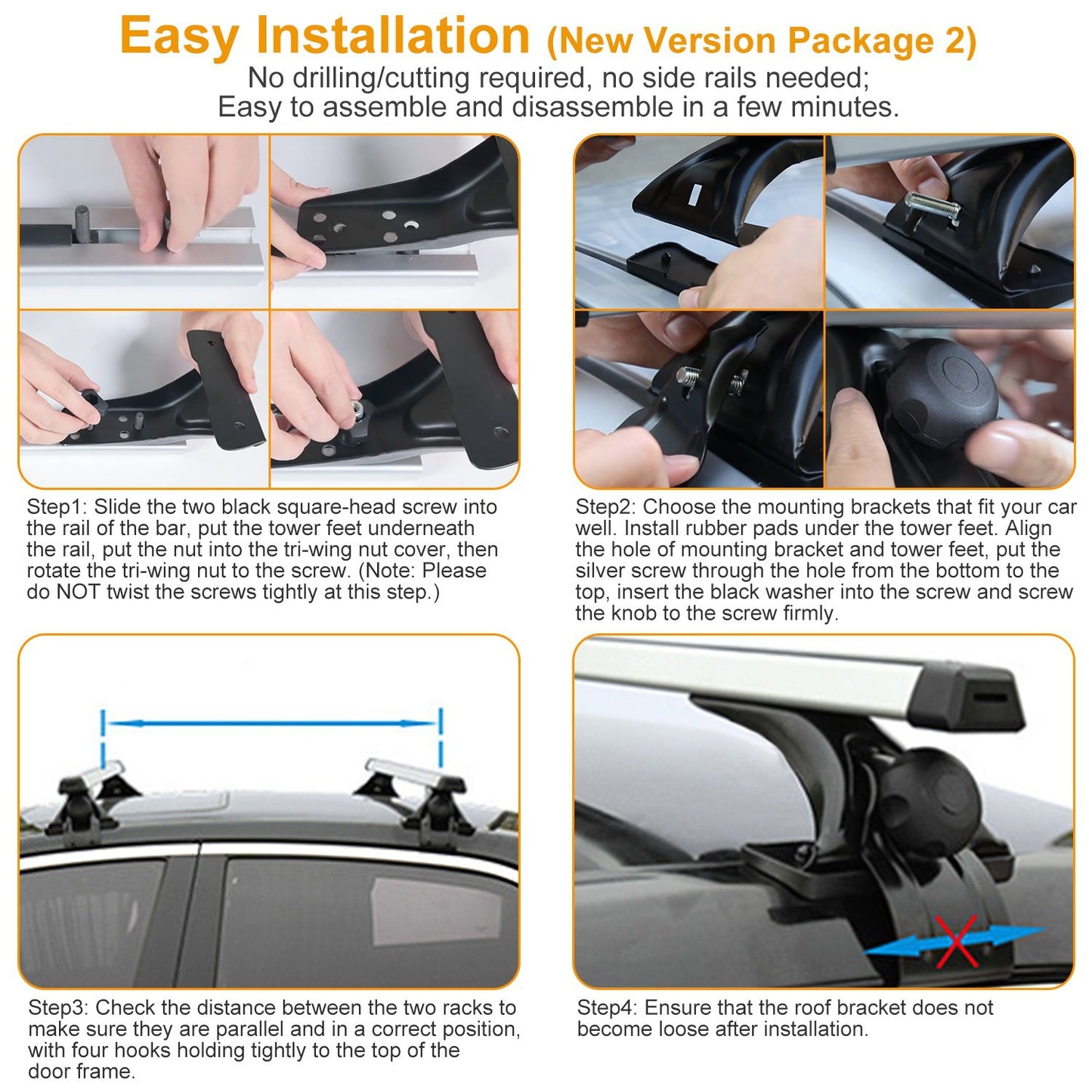 47.24in Universal Top Roof Rack Cross Bar Cargo Carrier Aluminum Crossbar Rack With 165LBS Capacity Fit For Most Vehicle Wagon Car Without Roof Side Rail