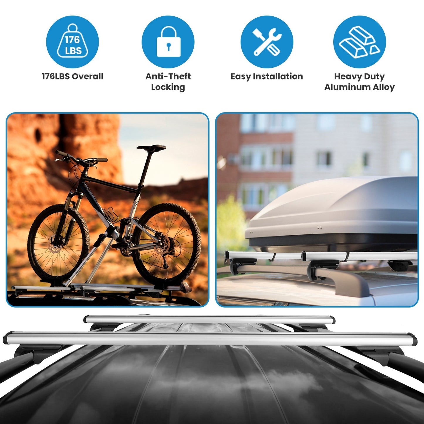 1 Pair Car Roof Rack Cross Bars Aluminum Cargo Carrier Rooftop Crossbars Luggage Roof Rack Bar With 176lbs Max Load Fits Most Vehicles With Existing Raised Side Rails With Gap